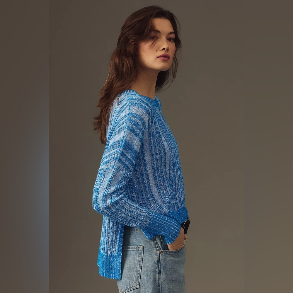 Anthropologie Pilcro Blue Textured High-Low Relaxed‎ Pullover Sweater Size M